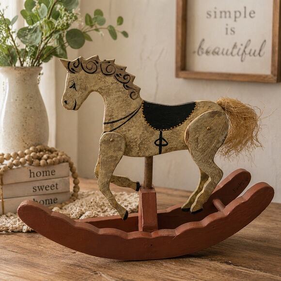 Vintage Other - Vtg Handmade Wooden Unicorn Rocking Horse Moving Legs
